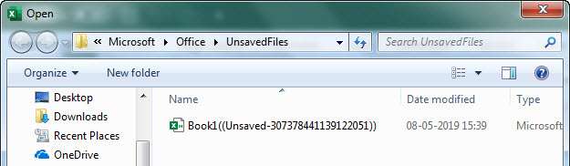 recover an unsaved excel file