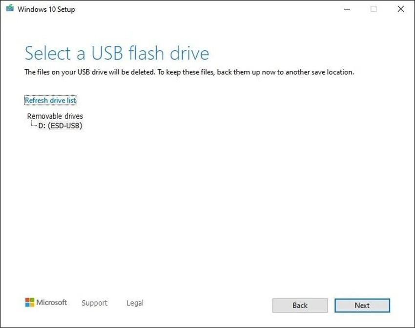 select your usb flash drive