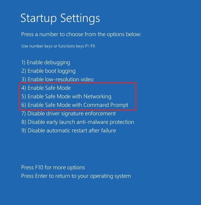 startup settings on an unbootable computer