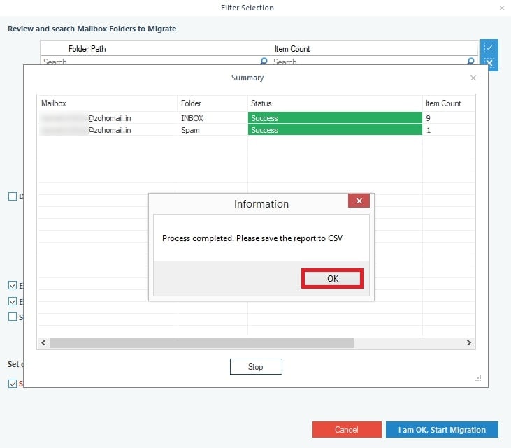 backup do zoho email terminado com sucesso