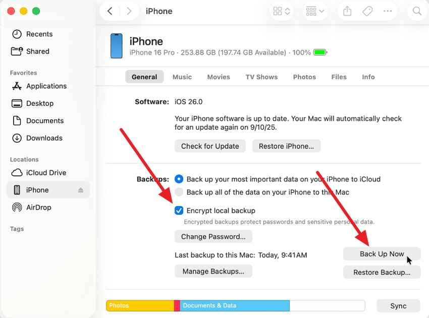 backup iphone with finder on mac