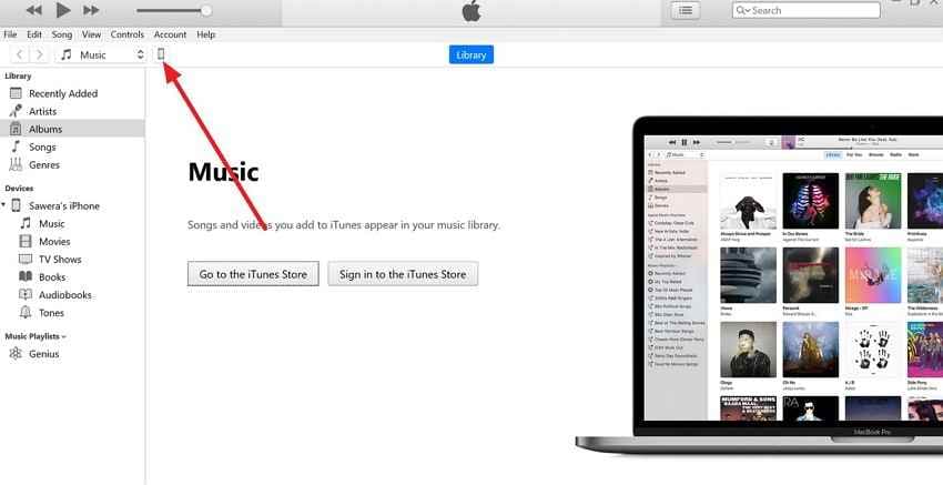 choose iphone device in itunes