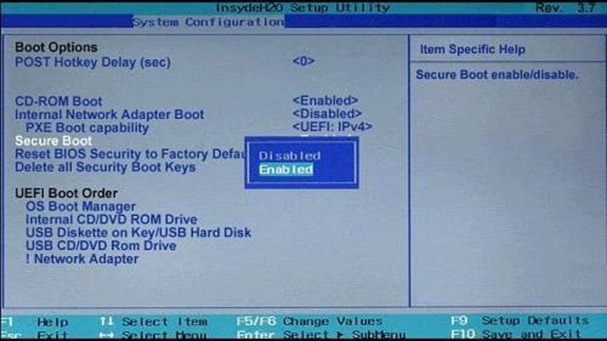 the secure boot feature for an hp laptop boot from a usb