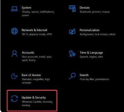 finding update and security windows settings