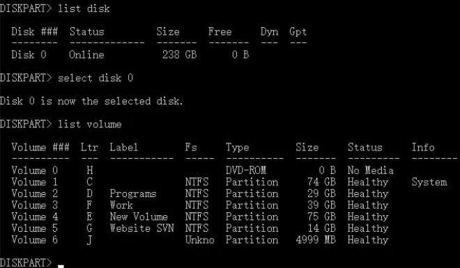 the list volume command