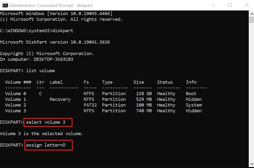 change drive letter via cmd
