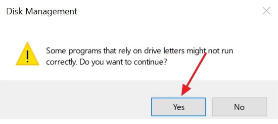 confirm changing drive letter