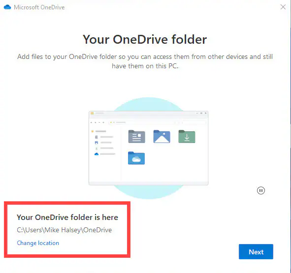 onedrive change location 