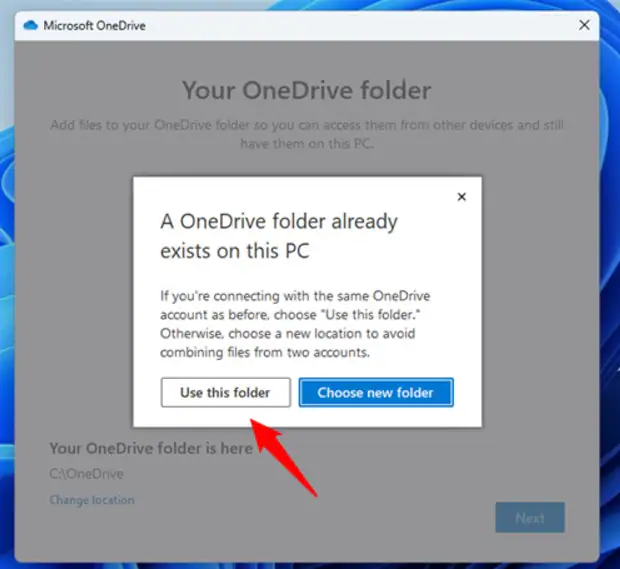 onedrive use this folder 