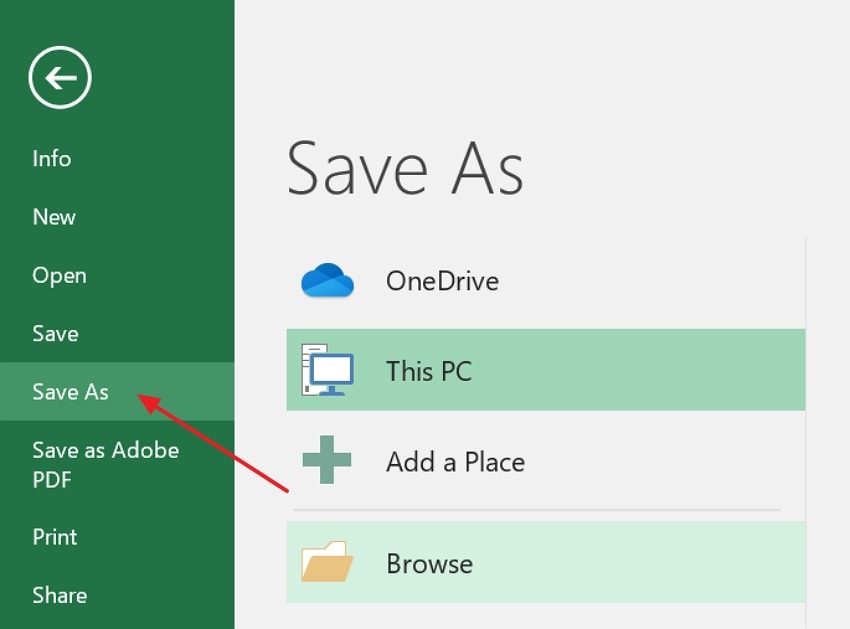 select save as option