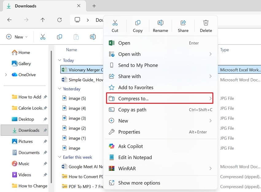 click on compress to option