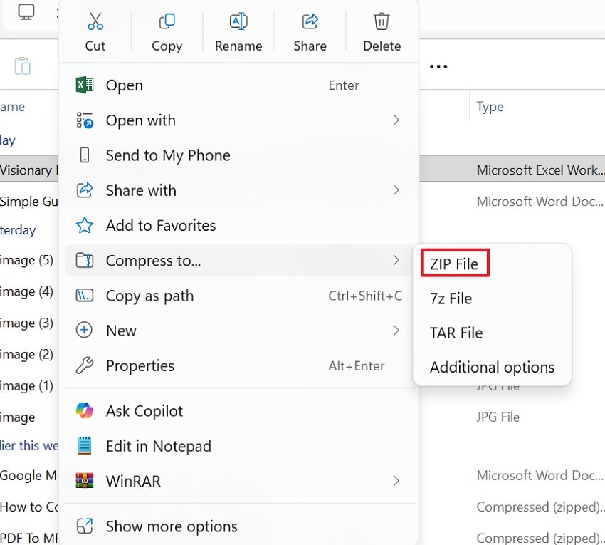 select the zip file option