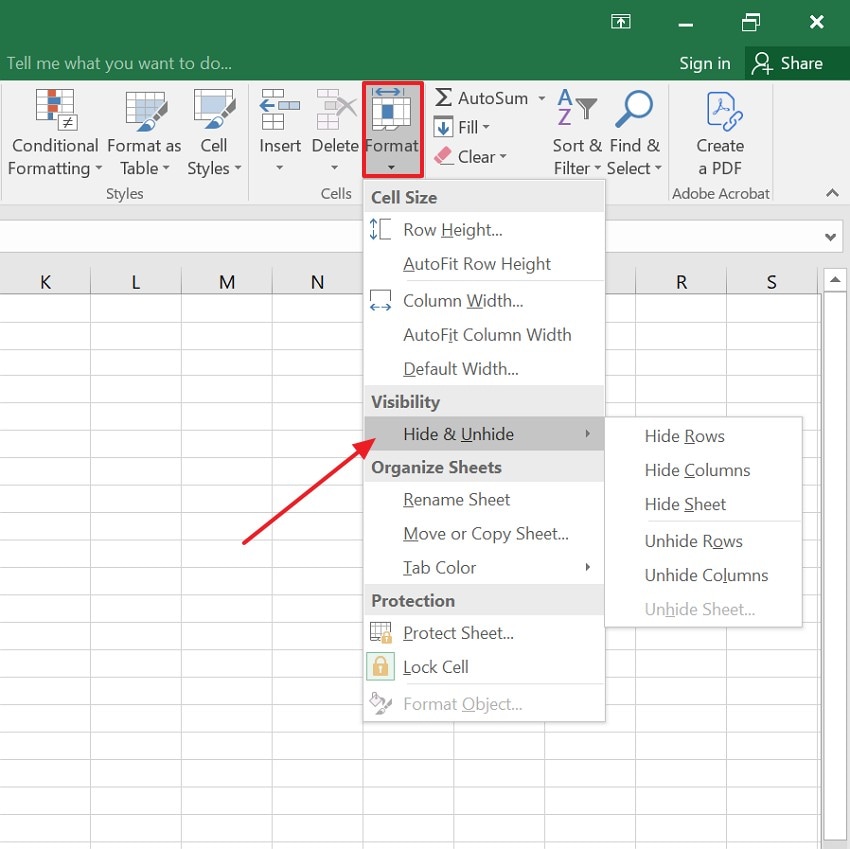 choose hide and unhide