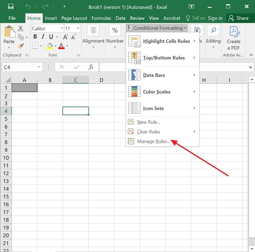 select the mange rules option