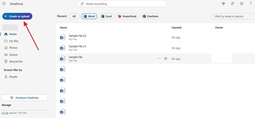 upload manually on onedrive
