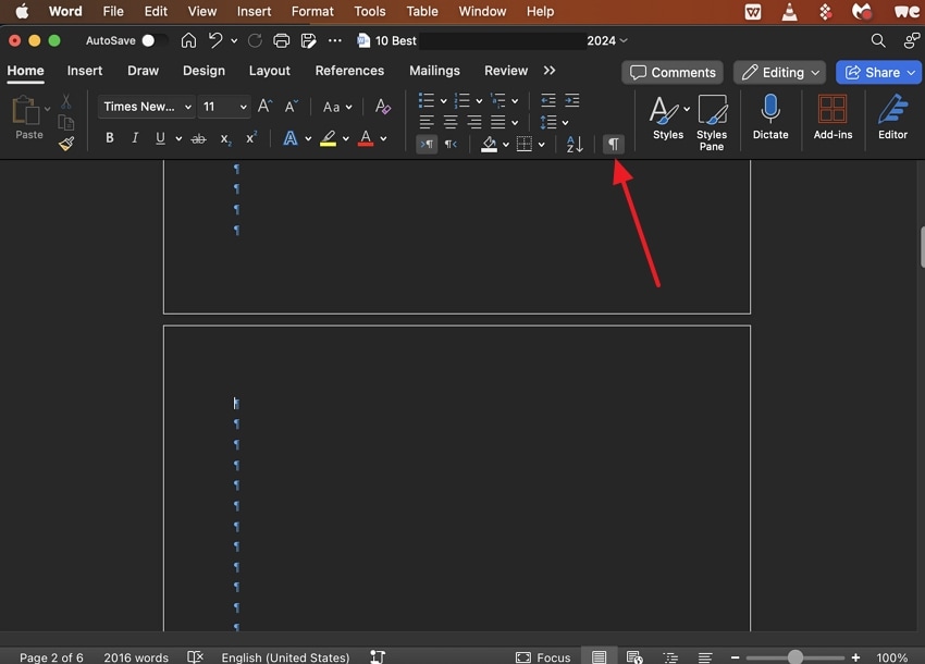 activate paragraph marks on mac