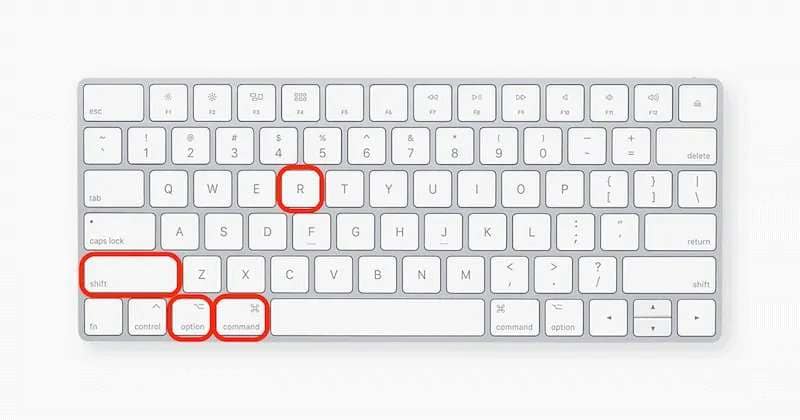 teclas shift, option, command e r no teclado
