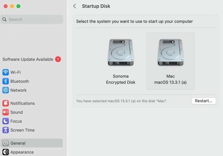 choose a startup disk