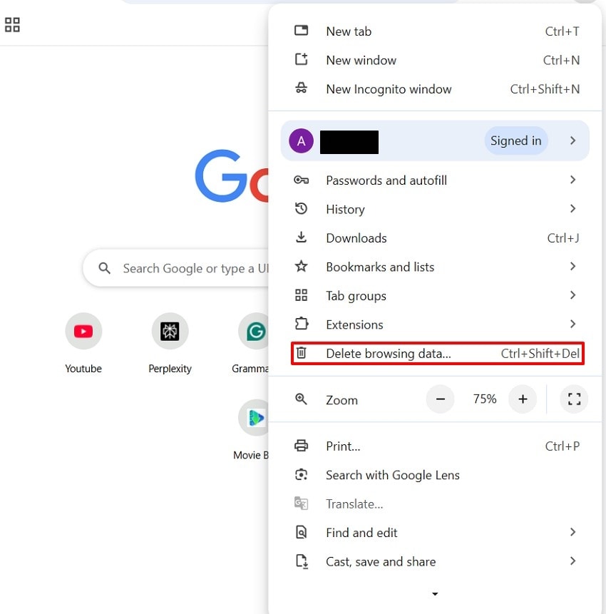 choose delete browsing data