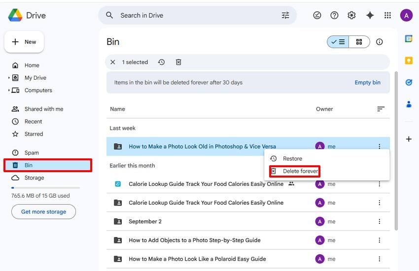 select file and delete forever