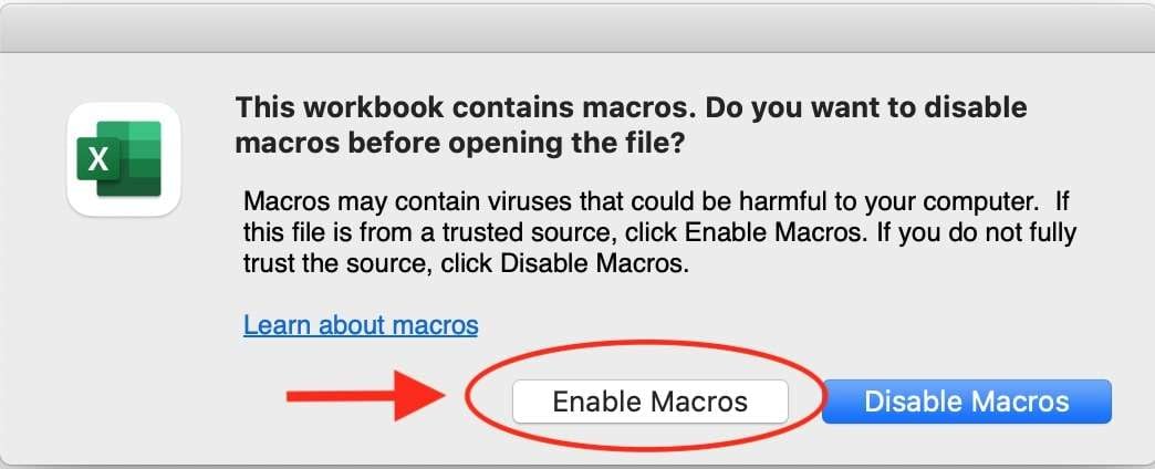 habilitar macros en Excel en Mac para un solo documento