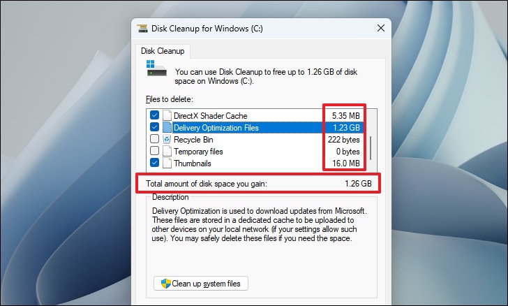 use disk cleanup tool 