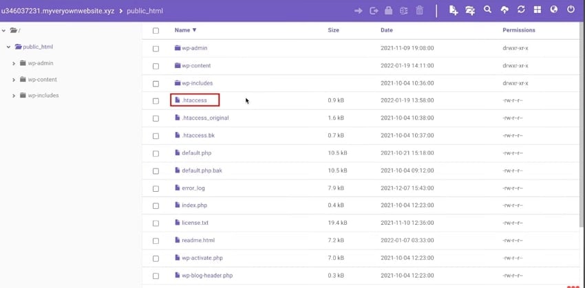 choose .htaccess folder