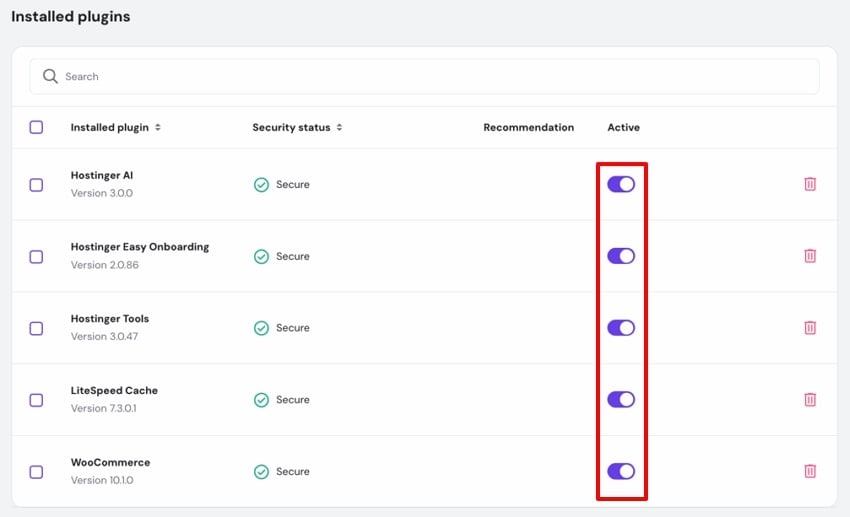 toggle off all the plugins