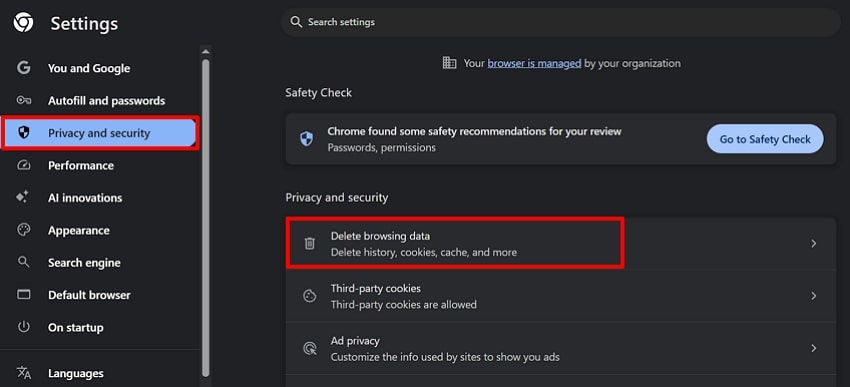 click delete browsing data