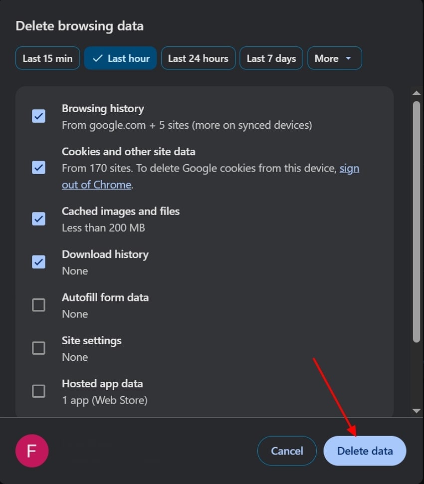 choose delete data option