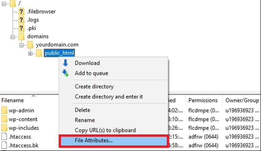 choose file attributes option