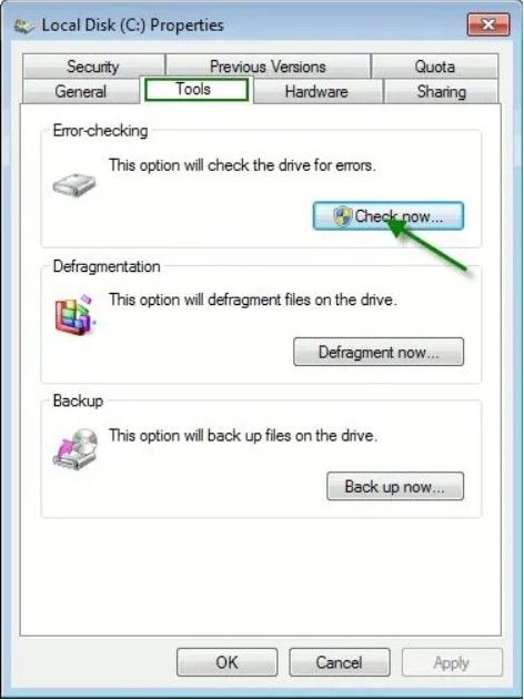 check hard drive for errors.