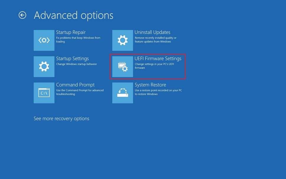 configurações de firmware uefi no Windows 10