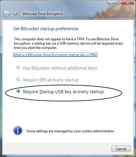 cambiar las preferencias de inicio de bitlocker en windows 10