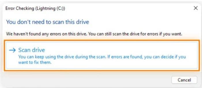 scan the hard drive for errors
