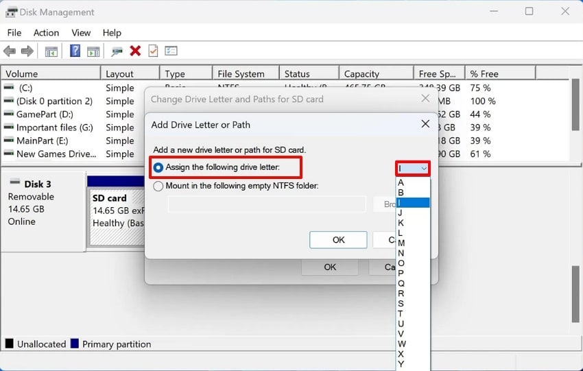 assign the desired letter