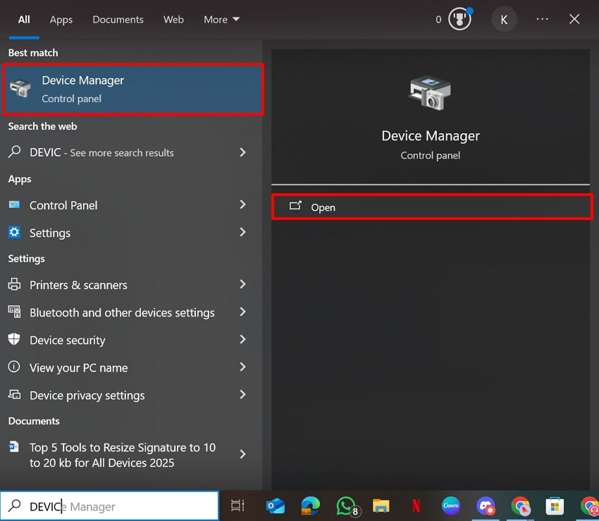 access the device manager interface