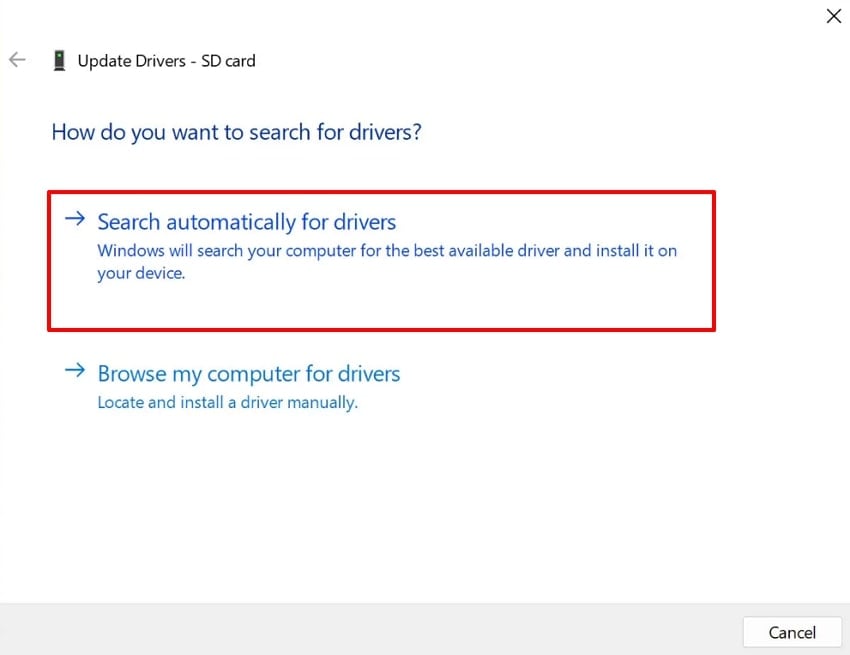 click search automatically for drivers