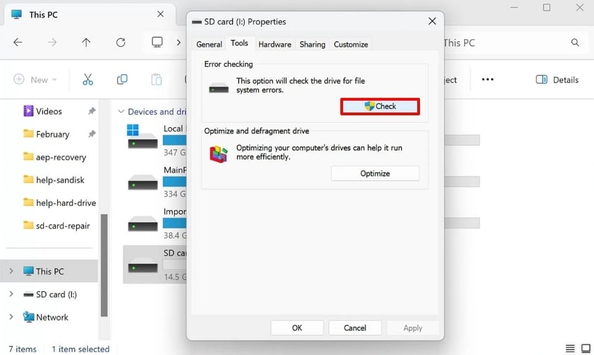 click on the check button