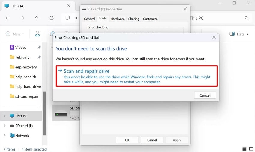choose scan and repair drive