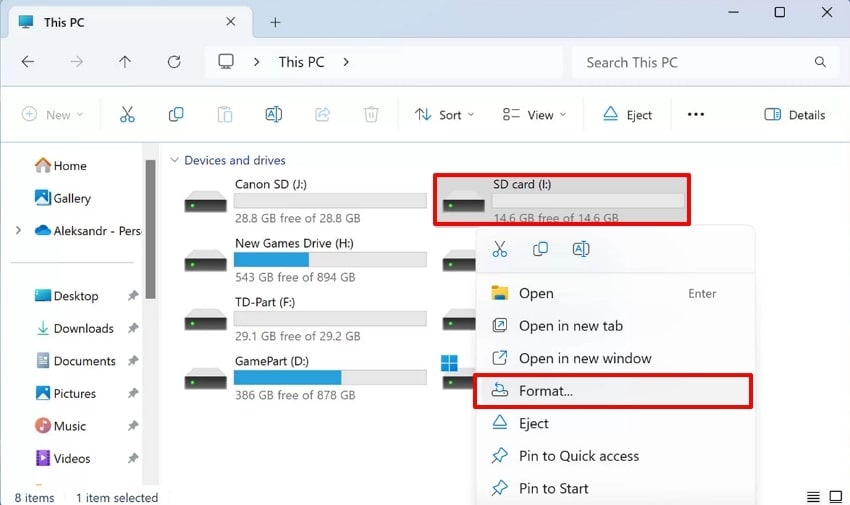 select the format option in pop-up