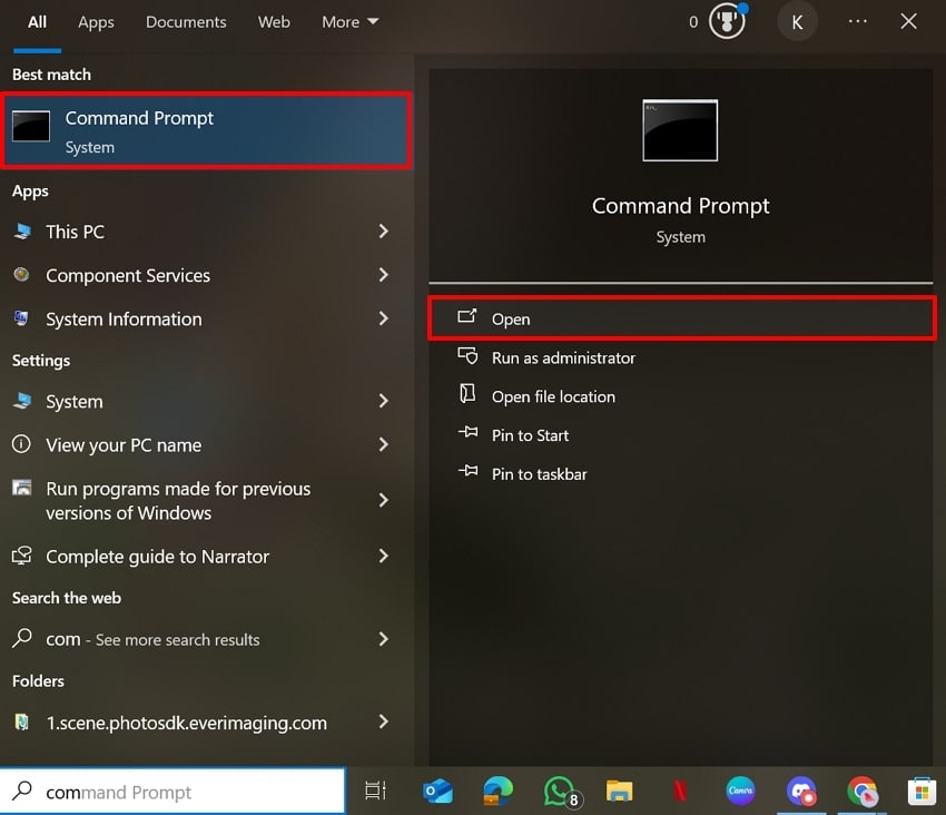 open the command prompt interface