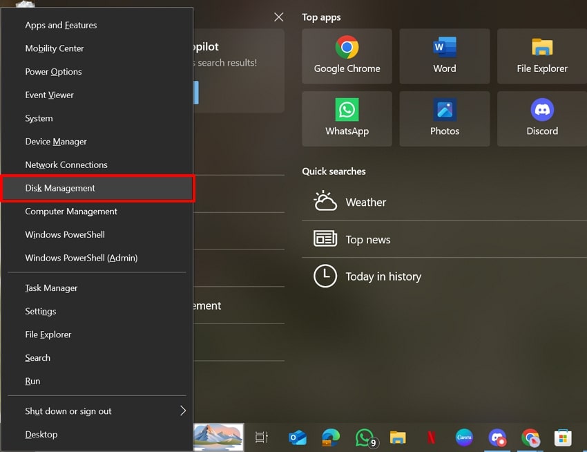 choose the disk management option