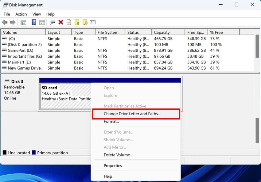 select change driver letter and paths