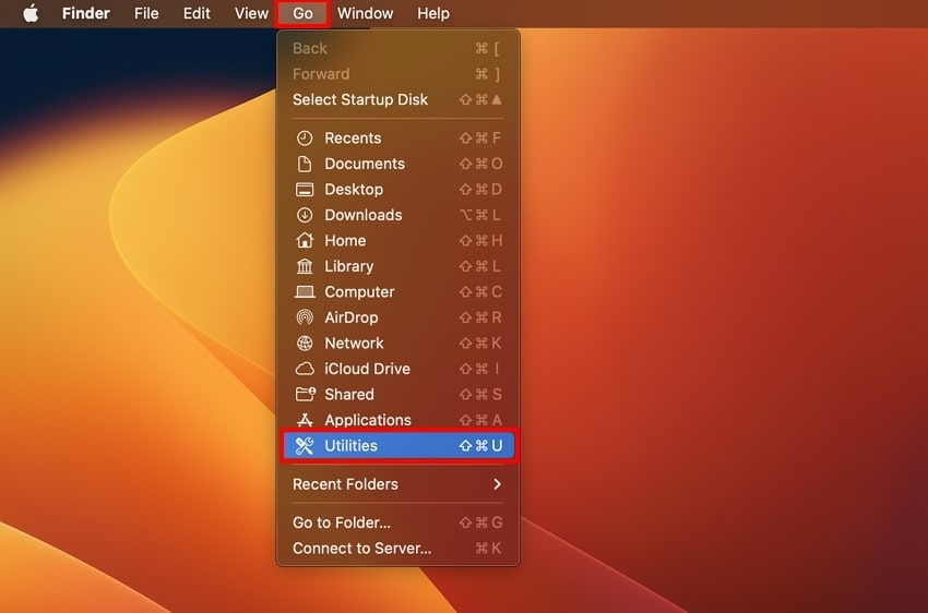 choose utilities from go tab