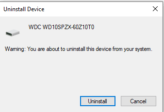 confirm you want to uninstall the drive