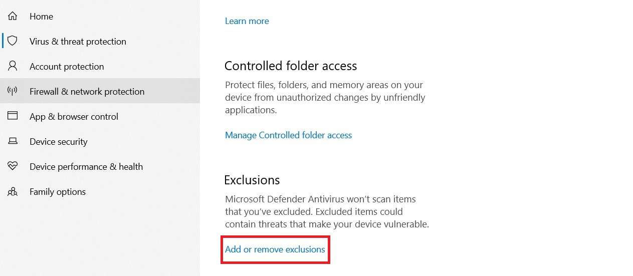 agrega o elimina exclusiones en windows defender