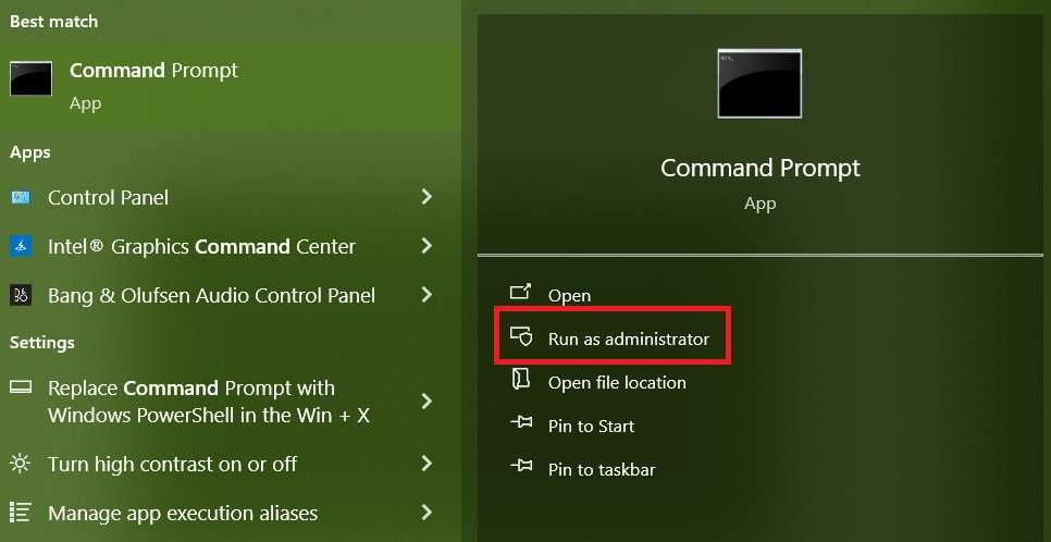 uitvoeren command prompt als administrator 