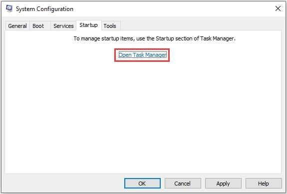 open task manager with clean boot