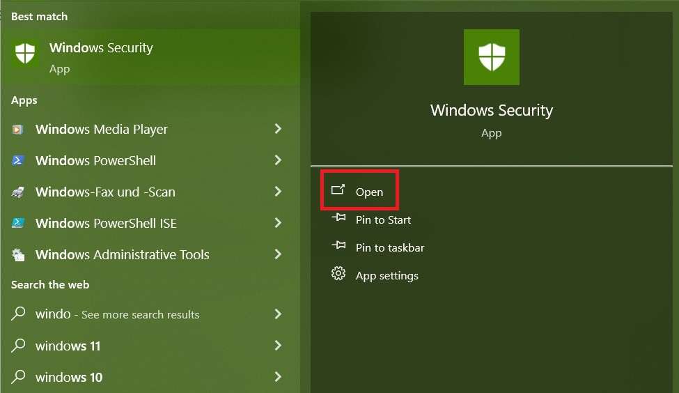 abre seguridad de windows desde el inicio